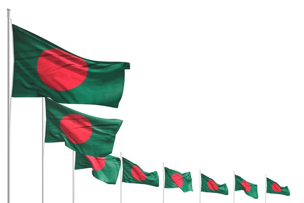 Niedlich viele Bangladesh Fahnen diagonal isoliert auf weiß mit Platz für Text platziert - jede Feier Flagge 3d Illustration — Stockfoto