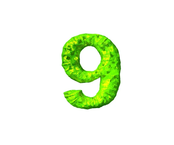 Número 9 en estilo espacial aislado sobre fondo blanco - fuente de baba tóxica, ilustración 3D de símbolos — Foto de Stock