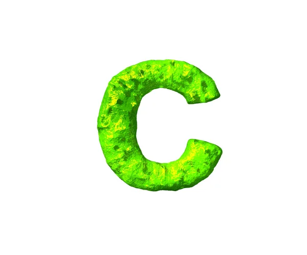 Zelené cizincské písmo-písmeno C v obludném stylu izolované na bílém pozadí, 3D ilustrace symbolů — Stock fotografie
