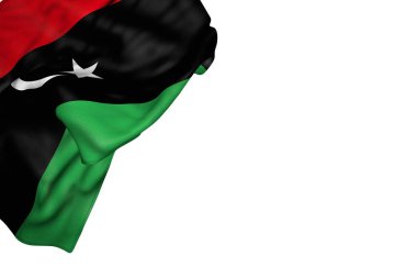 büyük kıvrımlar ile güzel Libya bayrağı beyaz izole sol üst köşesinde yatıyordu - herhangi bir vesileyle bayrak 3d illüstrasyon