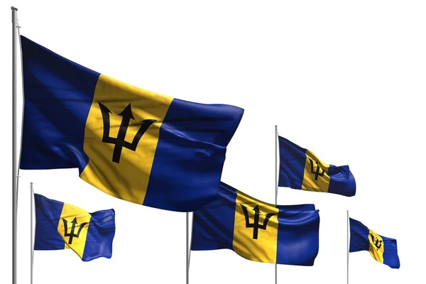Pěkných pět vlajkových praporků na Barbadosu mává izolovaně na bílé-kterékoli oslavě oslav 3D ilustrace — Stock fotografie