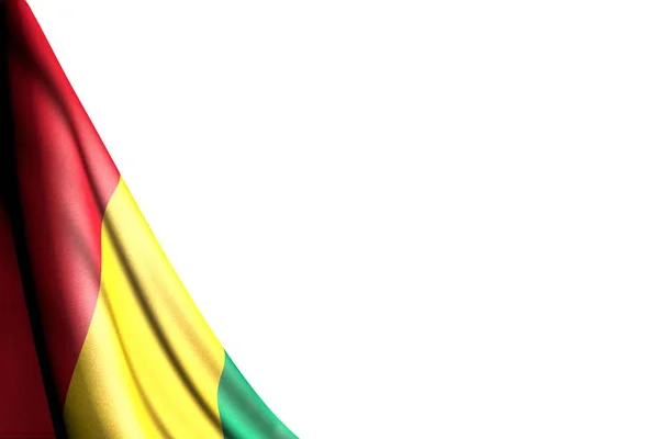Belle image isolée du drapeau guinéen suspendu en diagonale - maquette sur blanc avec espace pour le contenu - tout drapeau de célébration illustration 3D — Photo
