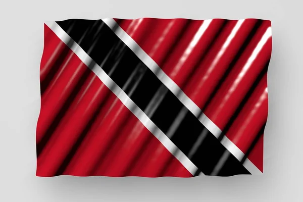 漂亮的闪亮的特立尼达和多巴哥国旗与大褶皱躺在灰色孤立 - 任何场合国旗3D插图 — 图库照片
