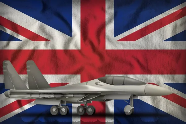 Fighter, interceptor on the United Kingdom (UK) state flag background. 3d Illustration — Stock Photo, Image
