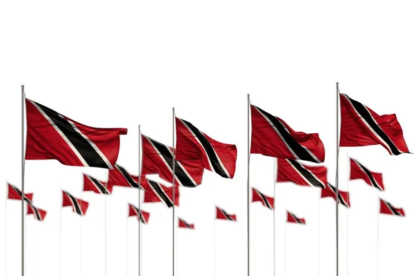 Mooie Trinidad en Tobago geïsoleerde vlaggen geplaatst in rij met bokeh en plaats voor tekst-elke vakantie vlag 3D illustratie — Stockfoto