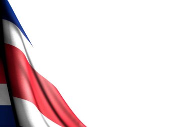 Kosta Rika bayrağı oldukça izole resmi köşe-mockup içerik için yer ile beyaz asılı-herhangi bir bayram bayrağı 3D illüstrasyon