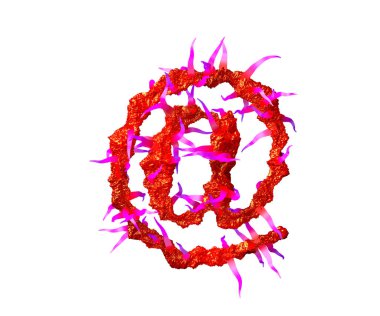Beyaz arka planda izole pembe tentacles ile kırmızı ürkütücü uzaylı eti-ürpertici uzay alfabesi işareti, semboller 3D Illustration