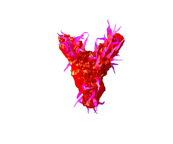 Letra Y de fonte de espaço terrível - geleia vermelha com tentáculos roxos isolados em fundo branco, ilustração 3D de símbolos — Fotografia de Stock