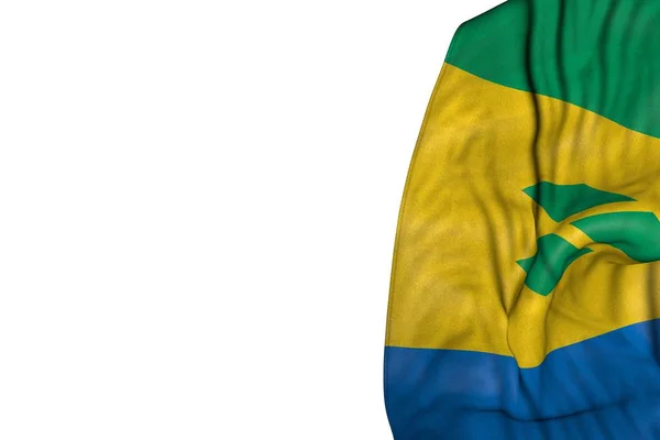 Bel Saint Vincent e la bandiera Grenadine con grandi pieghe sdraiato piatto nel lato sinistro isolato sul bianco - qualsiasi bandiera celebrazione 3d illustrazione — Foto Stock