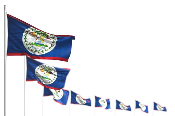 Pretty Belize isolated flags placed diagonal, image with selective focus and space for text - any feast flag 3d illustration — Stock Photo, Image