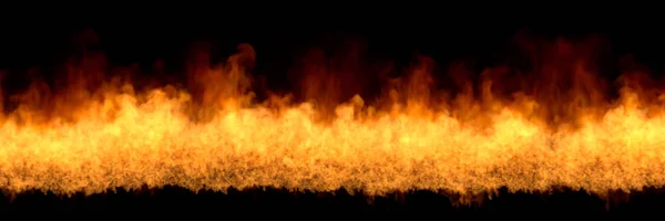 Línea de fuego en la parte inferior - fuego 3D ilustración de chimenea ardiente cósmica, marco silizado aislado sobre fondo negro — Foto de Stock