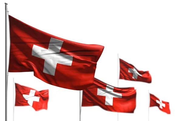 스위스의 귀여운 다섯 플래그는 흰색에 고립 된 흔들고있다 - 소프트 포커스와 그림 - 어떤 행사 플래그 3D 그림 — 스톡 사진