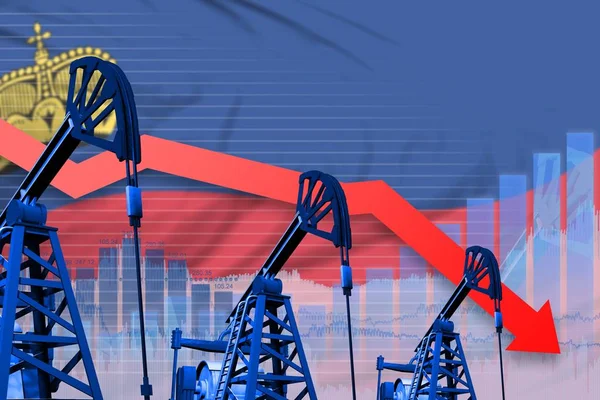 Düşürme, Liechtenstein bayrağı arka planda düşen grafik-Liechtenstein petrol endüstrisinin veya piyasa konseptinin endüstriyel Illustration. 3D Illustration — Stok fotoğraf