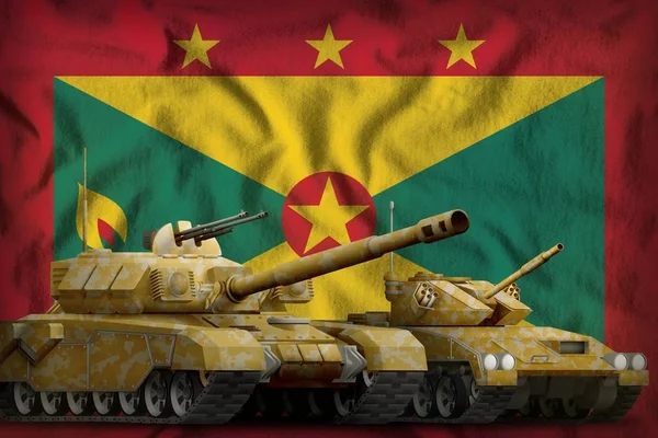 Grenada Tank Kuvvetleri kavramı Ulusal bayraklı arka planda. 3D Illustration — Stok fotoğraf