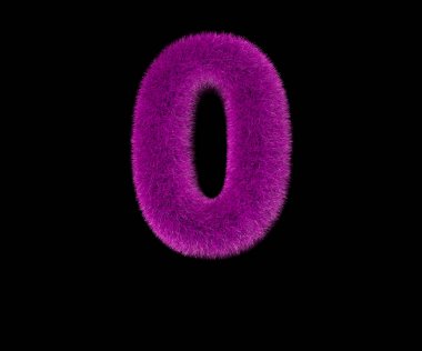 siyah-sayı 0, sembollerin şık kavramı 3D Illustration izole güzel şık mor Shaggy alfabe