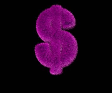 siyah-dolar-peso işareti üzerinde izole lüks pembe kürk yazı tipi, sembollerin lüks kavramı 3D Illustration