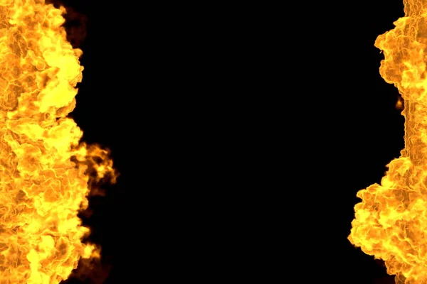 Cornice magica esplosione ardente isolato su nero - linee di fuoco da lati sinistra e destra, in alto e in basso sono vuoti - fuoco 3D illustrazione — Foto Stock