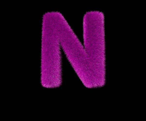 Letter N of nice fashion purple pilose font isolated on black, nice concept 3D illustration of symbols — Stock Photo, Image
