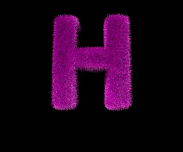 Letter H van belachelijk luxe paarse wol lettertype geïsoleerd op zwart, belachelijk concept 3D illustratie van symbolen — Stockfoto