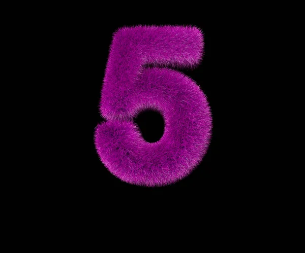 말도 세련된 핑크 모피 글꼴 블랙에 고립 - 번호 5, 기호의 세련된 개념 3D 그림 — 스톡 사진