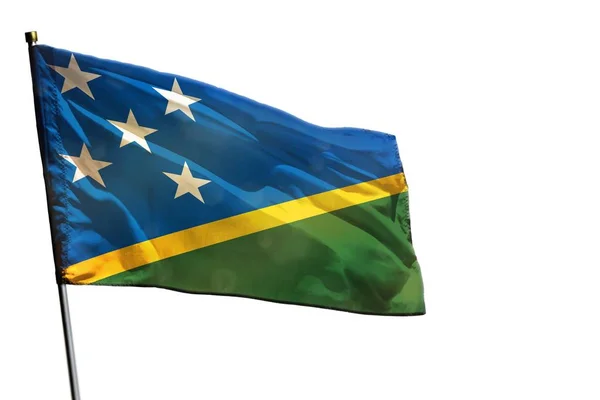 Fluttering Solomon Islands flag on clear white background isolated. — Stock Photo, Image