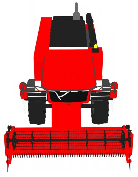 Ilustración industrial 3D del modelo 3D de dibujos animados de la cosechadora agrícola de trigo rojo grande en blanco, clip art para imágenes de la industria alimentaria —  Fotos de Stock