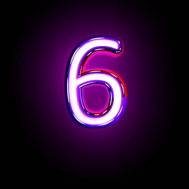neon mor parlayan yazı tipi sayısı 6 siyah izole - sembollerin 3d illüstrasyon