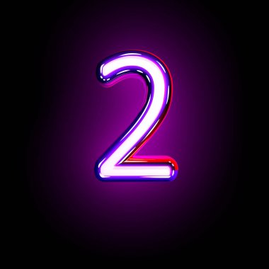 Mor kızdırma neon yazı tipi - sayı 2 siyah arka plan, sembollerin 3d illüstrasyon izole