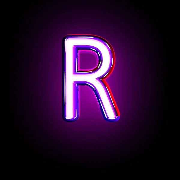 R betű a neon lila ragyogó font izolált fekete-3D illusztráció szimbólumok — Stock Fotó