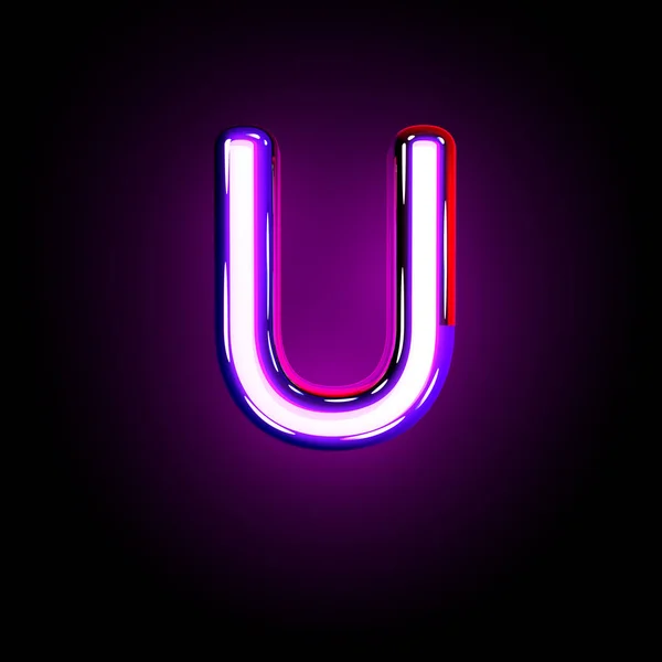 Mor kızdırma neon yazı tipi - siyah arka plan üzerinde izole u harfi, sembollerin 3d illüstrasyon — Stok fotoğraf