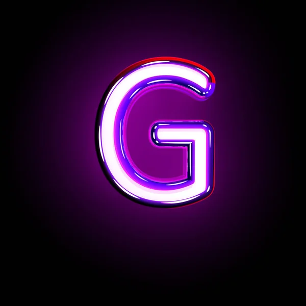 Letter G of neon purple shining font isolated on black - 3D illustration of symbols — Stock Photo, Image