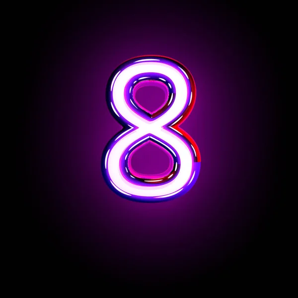 Purple shine neon font - número 8 isolado em fundo preto, ilustração 3D de símbolos — Fotografia de Stock