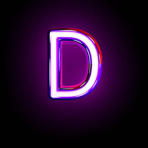 Lila csillogó neon font-Letter D izolált fekete háttér, 3D illusztráció szimbólumok — Stock Fotó