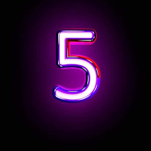 Purple shining neon font - number 5 isolated on black background, 3D illustration of symbols — Stock Photo, Image