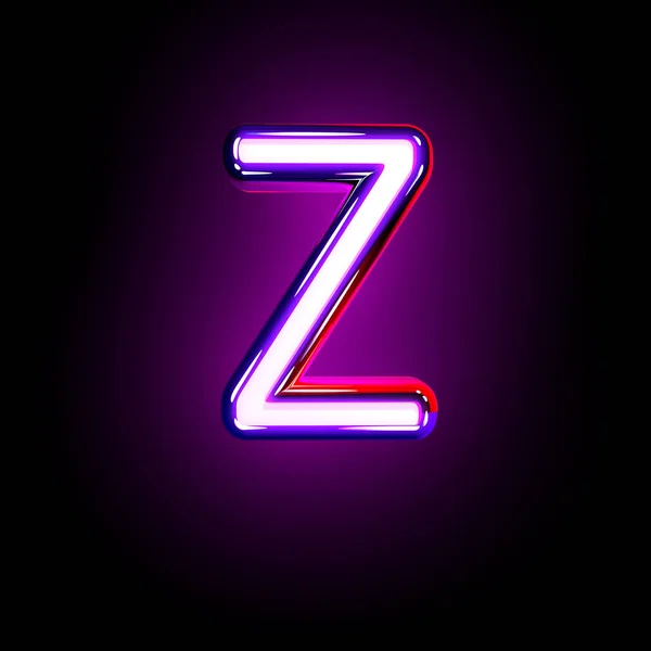 Lila Shine Neon Font-Letter Z isolerad på svart bakgrund, 3D illustration av symboler — Stockfoto