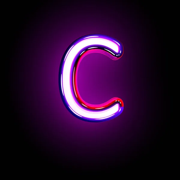 Lila glödande Neon Font-bokstaven C isolerad på svart bakgrund, 3D illustration av symboler — Stockfoto