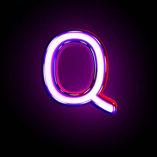 Litera Q z Neon fioletowy alfabet połysk na czarno-3D ilustracji symboli — Zdjęcie stockowe