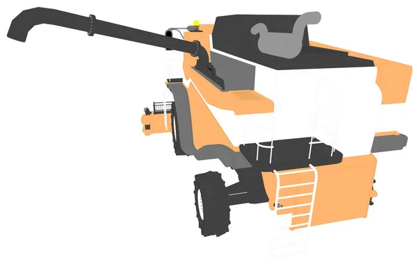 Színes karikatúra 3D modell sárga Farm kombájn szüreti cső fehér, Clip Art élelmiszer-termelés-ipari 3D illusztráció — Stock Fotó