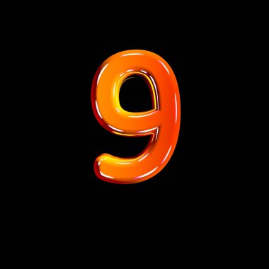 siyah arka plan üzerinde izole plastik turuncu parlaklık alfabesi sayısı 9 - sembollerin 3d illüstrasyon