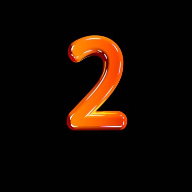 Kırmızı parlak plastik yazı tipi - 2 numara siyah, sembollerin 3d illüstrasyon izole