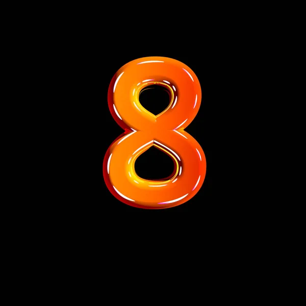 Número 8 de plástico naranja brillante alfabeto aislado sobre fondo negro - Ilustración 3D de símbolos — Foto de Stock