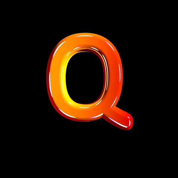 Letter Q of plastic orange shining font isolated on black background - 3D illustration of symbols — Stock Photo, Image