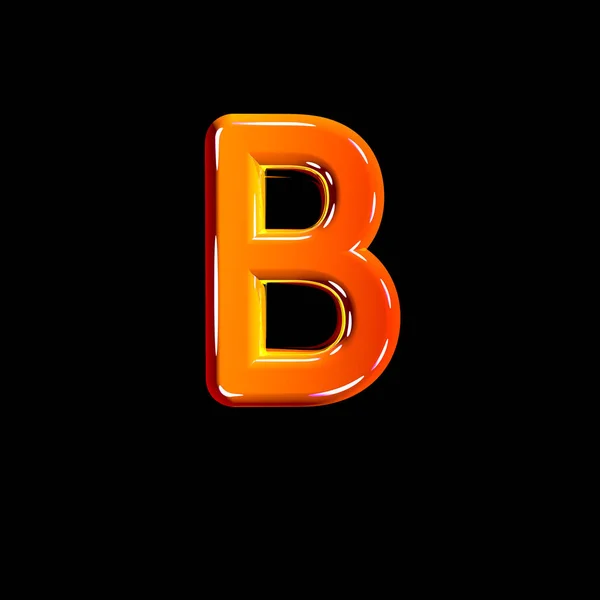 字母 B 的塑料橙色光泽字母隔离在黑色背景 - 符号的 3D 插图 — 图库照片