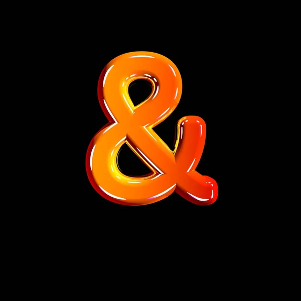 Ampersand of plastic orange glossy font isolated on black background - 3D illustration of symbols — Stock Photo, Image