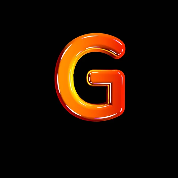 Alfabeto plástico brilhante vermelho - letra G isolada em preto, ilustração 3D de símbolos — Fotografia de Stock