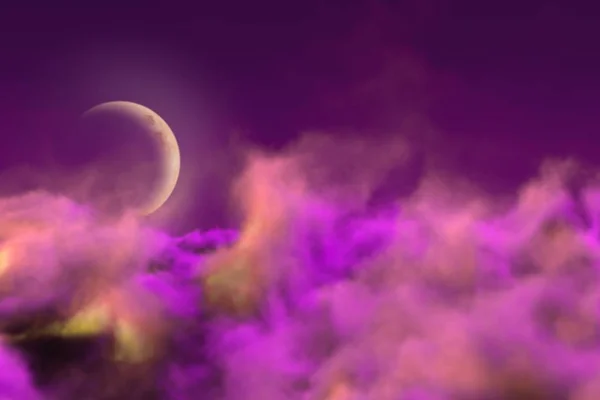 Abstrakter Hintergrund kreative Illustration des Raumes Wolken mit Mond mit Lichtern Bokeh-Effekt können Sie für alle Zwecke verwenden — Stockfoto