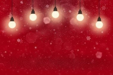 kırmızı harika parlak glitter ışıkları ampuller ve düşen kar gevreği sinek ile bokeh soyut arka plan defokus, içeriğiniz için boş alan ile şenlikli mockup doku