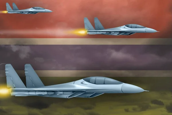 Gambijská koncepce úderových sil. Vzduchové letouny útočí na pozadí Gambie. 3D ilustrace — Stock fotografie