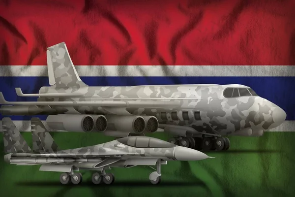 Gambijská koncepce leteckých sil na pozadí vlajkového státu. 3D ilustrace — Stock fotografie