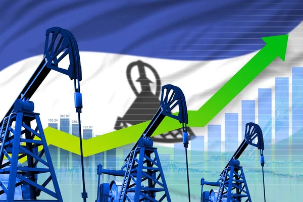 Lesotho bayrak arka plan üzerinde büyüyen grafik - Lesotho petrol endüstrisi veya pazar kavramının endüstriyel illüstrasyon. 3d İllüstrasyon — Stok fotoğraf